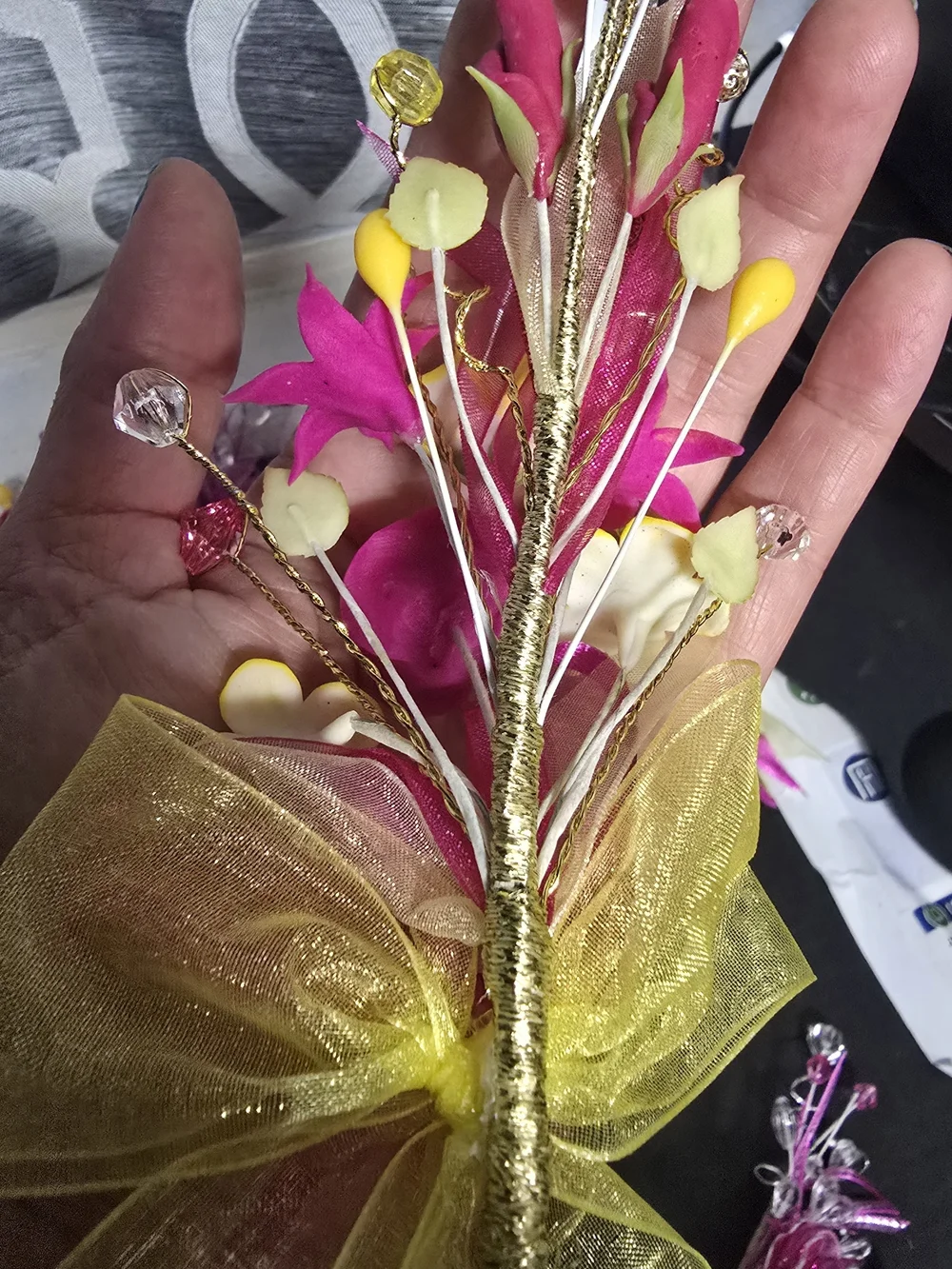 Bright Pink and Yellow Faux Floral Boutonniere Set by